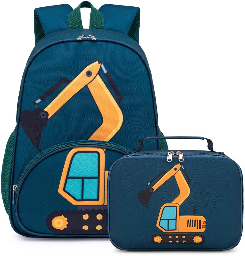 LOIDOU Toddler Backpack Boys 15 Inch Kids Preschool Kindergarten Truck School Backpack with Lunch bag Book Bag for Daycare Nursery Travel Fits 3 to 8 years old - Image 1
